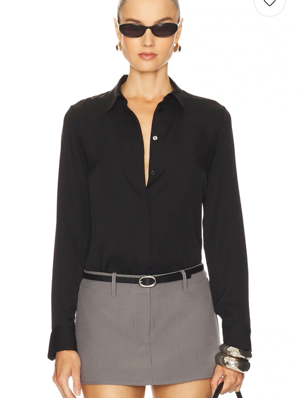 Theory Classic Fit Black Long-Sleeve Silk-Button-Front Blouse
